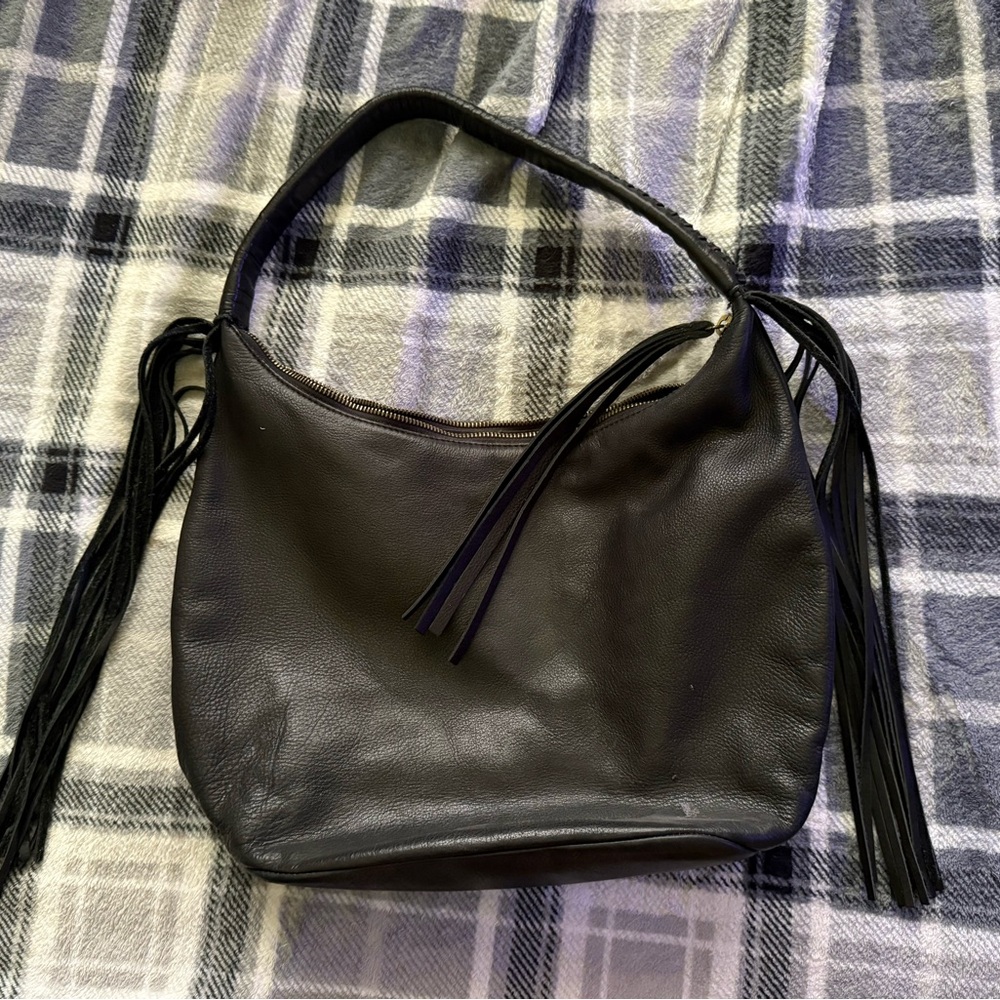 Black Leather Fringe Bag